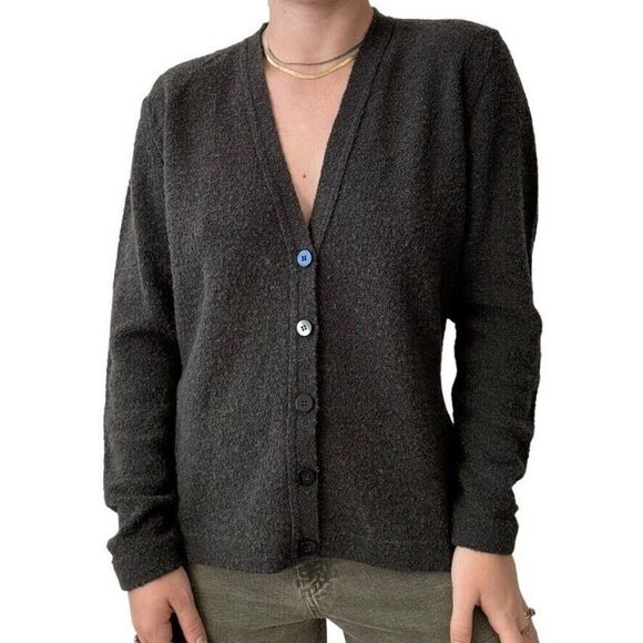 Vintage Jaeger Womens Made in Great Britain Grey Wool Preppy Cardigan sz M - Picture 1 of 9